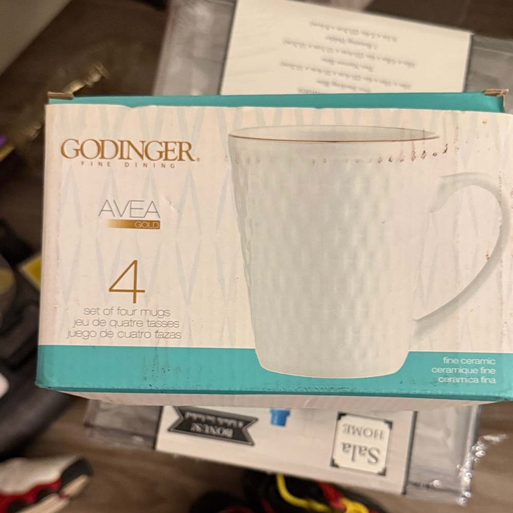 Godinger Fine Ceramic White Mugs - Set of 4
